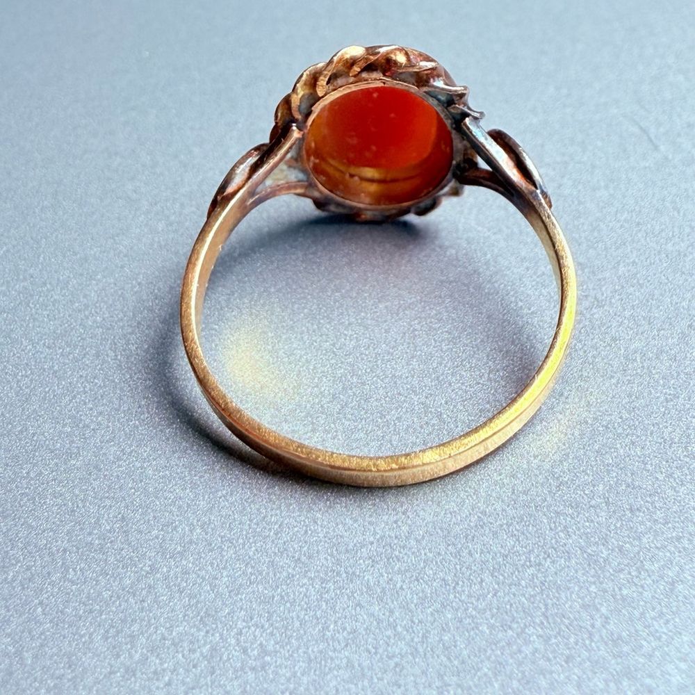 18K Yellow Gold Antique Shell Cameo Muse Ring Victorian Era Italy - Picture 7 of 9
